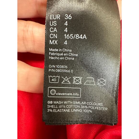 H&M red one shoulder ruffled ruched mini dress size 4 - Picture 5 of 13